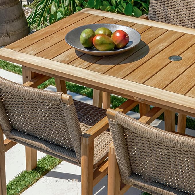 Royal Teak Collection Admiral Dining Table, 40x70-Inch Outdoor Rectangular Teak Table with Umbrella Hole, Wooden Dining Tables, Residential and Commercial Outdoor Furniture (ADT70)