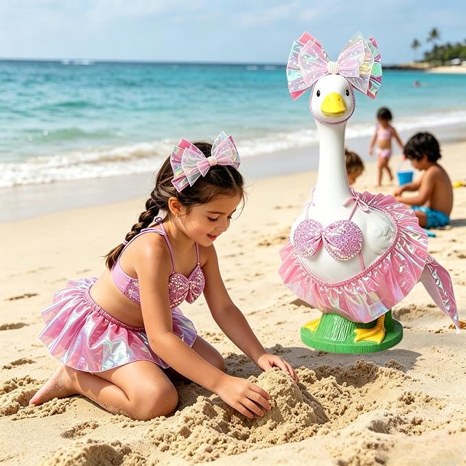 Mermaid Porch Goose Outfits, Summer Lawn Goose Statue Bikini Costume, Cement/Plastic Goose Clothes Swimsuit,23" Yard Goose Statue Patio Garden Decoration(Pink)