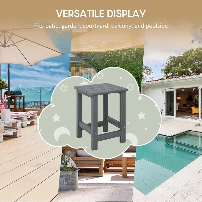 WestinTrends Malibu Kids Outdoor Patio Furniture HDPE Adirondack Square Side Table, Gray