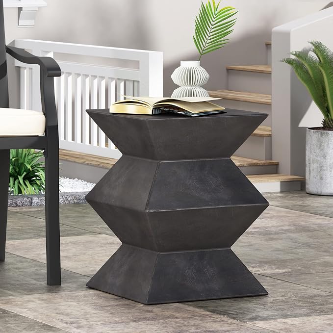 Outdoor Side Table Square Side Table Patio Concrete End Table Faux Stone Small Coffee Tables, Garden Stool Plant Stand Tables for Porch, Backyard Patio,Black