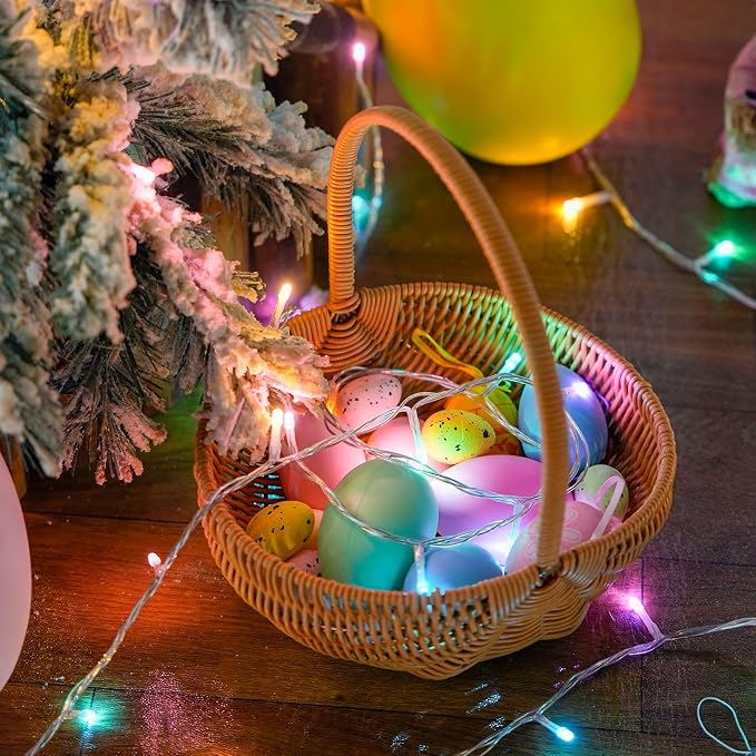 JMEXSUSS 33ft 100 LED Easter Lights for Indoor Outdoor Use | 8 Modes Connectable Easter String Lights Plug-in, Clear Wire Colorful Christmas String Lights Outdoor Waterproof