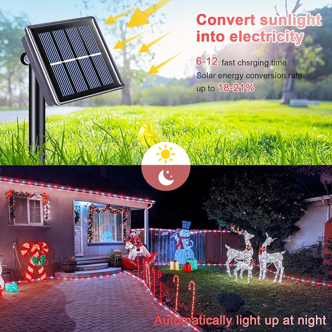 JMEXSUSS 200 LED Solar Rope Lights, 72ft IP 65 Outdoor Waterproof Christmas Lights with 8 Modes, Red and White for Fence Yard Walkway (Pack of 2)