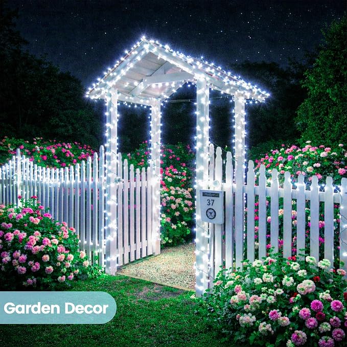 Solar Fairy Lights, 6 Pack Total 600LED 216FT Waterproof String Lights | Cool White, Silver Wire, 8 Lighting Modes Solar Twinkle Lights for Tree Garden Patio Party Outdoor Christmas Decorations
