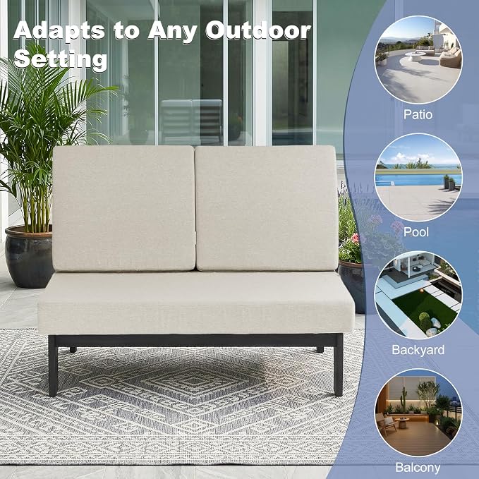 Pia Ricoo 1-Piece Patio Furniture Set, Outdoor Loveseat with 4.5-Inch Thick Cushions, All-Weather Outdoor Sofa for Backyard, Deck, Lawn - Light Camel/Dark (Split Back)