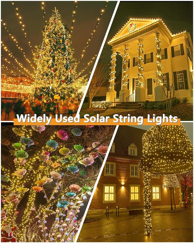 KAQ Solar String Lights Outdoor 2Pack 500LED 180FT Waterproof Warm White | 500LED Super Bright, 180FT Total Length, IP65 Waterproof, 8 Twinkle Modes with Memory, Auto On/Off, for Garden Yard Decor