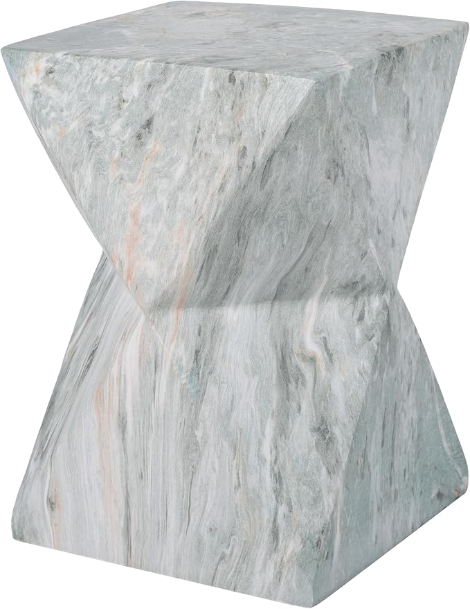 Outdoor Side Table Faux Marble Square Side Table Hourglass End Tables Small Coffee Tables for Patio Garden Stool for Porch, Backyard Balcony,12.2",Weather Resistant, Light Green