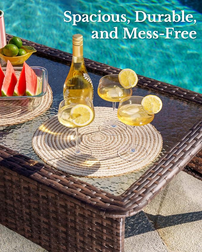 HILLGA 11-Piece Luxury Patio Furniture Set with 6" Thick Cushions, Weather-Resistant Wicker High Back Swivel Rocker Chairs, Senior-Friendly Outdoor Sofa Set for Large Deck, Yard and Poolside, Blue(V2)