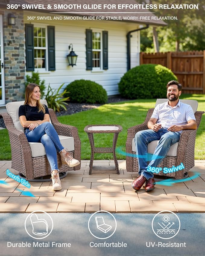 Belord High Back Outdoor Patio Furniture Set - Wicker Outdoor Swivel Rocker Patio Chairs with Sofa and Ottoman, All-Weather Patio Conversation Set for for Patio Deck Backyard