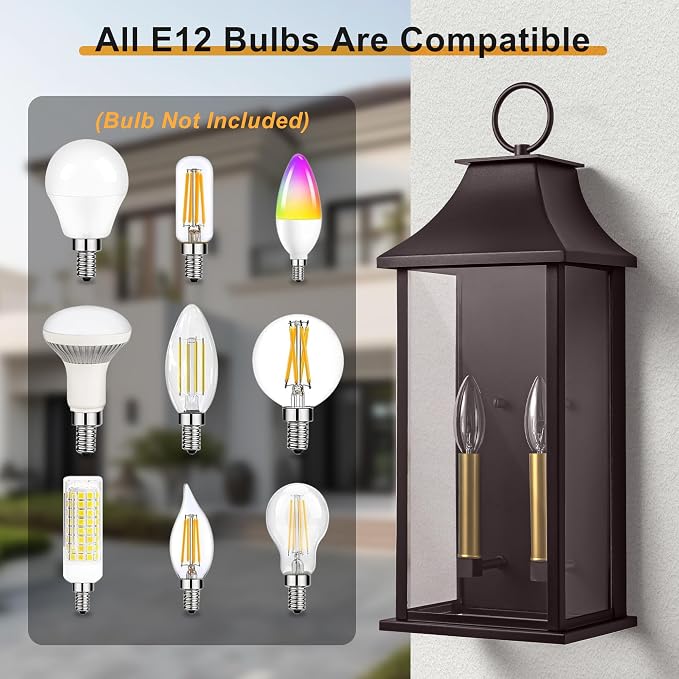 Oil Rubbed Bronze 20.6" Outdoor Wall Light, Aluminium | Dusk to Dawn, Large Outside Wall Sconce, Modern Exterior Wall Lantern with Glass, Waterproof, For House, Porch