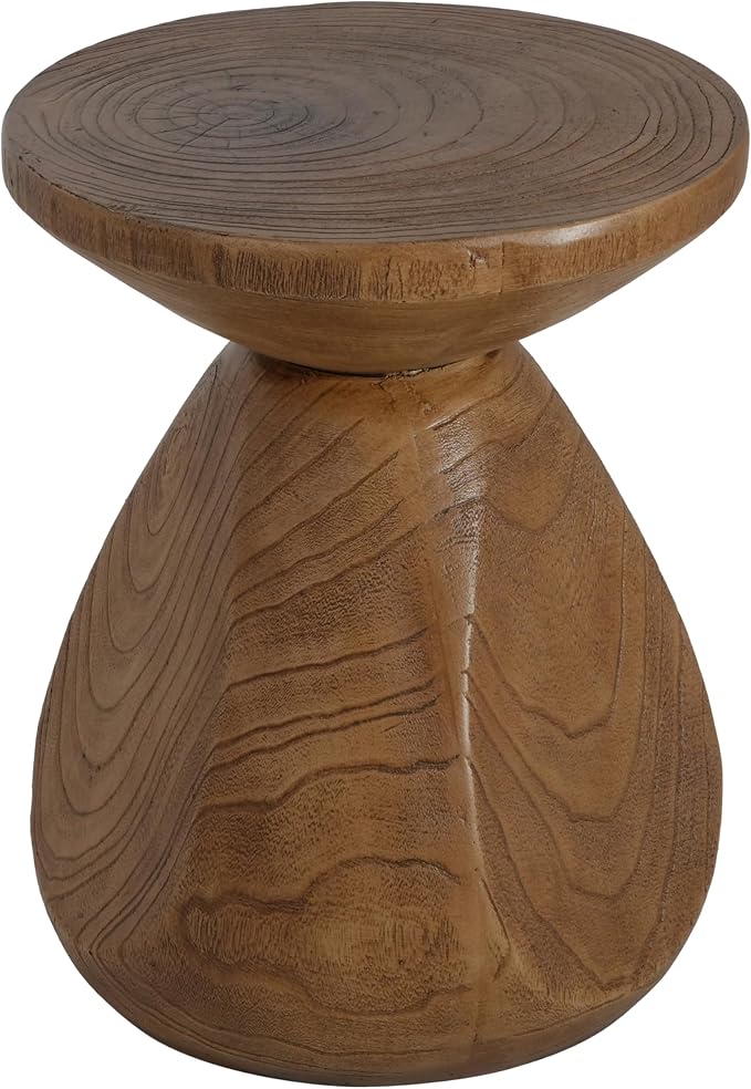 Merax Small Outdoor Patio Side Table with Wood Grain Finish, MGO Accent End Table for Indoor Outdoor, 18" Height Small Round Side Coffee Table with Waterdrop-Shaped Base, No Need Assembly, Wood