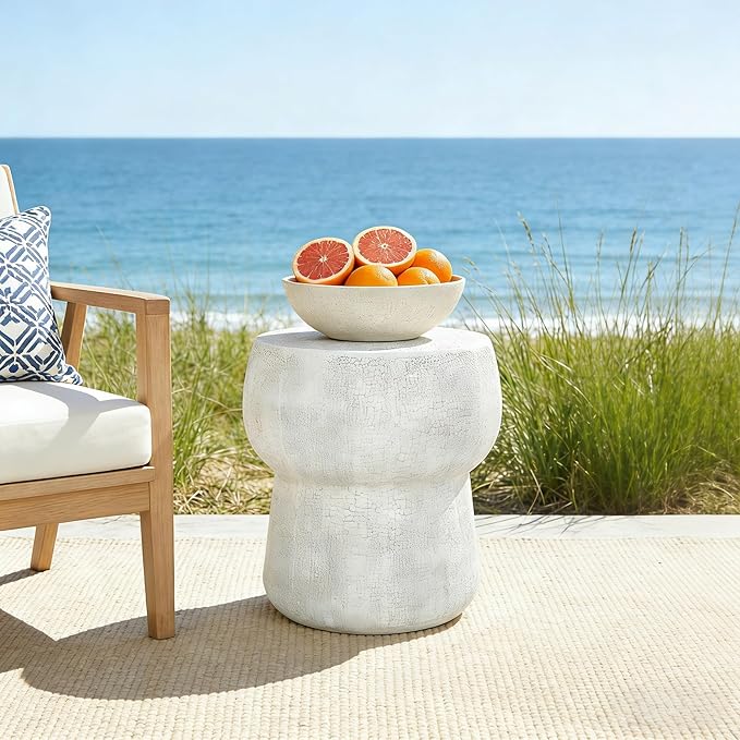 Outdoor Patio Accent Table with Crack, Morden Concrete Coffee Table with Double Barrel Shape Outdoor Side Table, Garden Stools for Patio,Garden, Backyard Grey