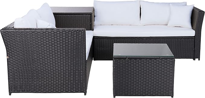 SAFAVIEH Outdoor Collection Helga Black/Beige Wicker Conversation Patio Set