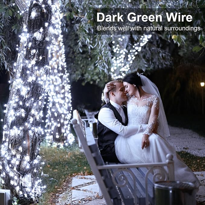 2 Pack Christmas Lights Outdoor, Total 200FT 600LED Christmas Tree Lights | Cool White, Plug in 8 Modes Waterproof String lights for Outside Indoor House Patio Yard Party Holiday Decorations