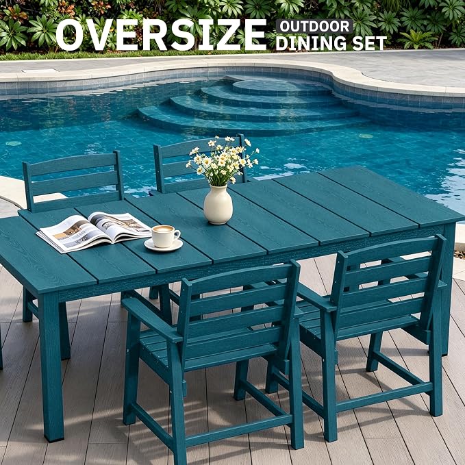 AreShark 5-Piece Outdoor Dining Set,HDPE Patio Table with 4 Chairs,All-Weather Patio Furniture Set with Umbrella Hole,Low Maintenance Wood Grain Dining Set for Backyard,Garden,Poolside,Navy Blue