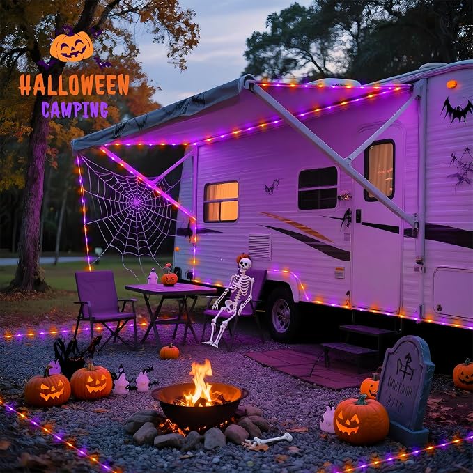 JMEXSUSS 66 ft 200 LED Orange and Purple Halloween Solar Lights | Purple Christmas Rope Lights Outdoor Waterproof, Orange Halloween Lights for Halloween Fall Party Tree Christmas