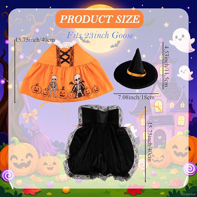 Porch Goose Outfits for 23 Inch Statue, Halloween Witch Dress Hat and Cape Set, Porch Goose Clothes for Patio Yard Garden Decor