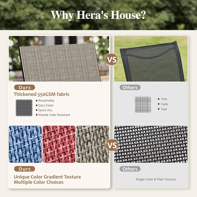 HERA'S HOUSE 7pc Outdoor Patio Dining Set, 6 Textilene Chairs, Brown | 67" rectangular metal table with umbrella hole. Waterproof, rust-resistant, all-weather for backyard, porch