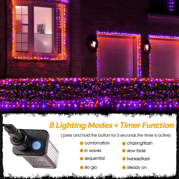 BlcTec Halloween Lights Outdoor 200 LED 8.4ft x 5.2ft Orange Purple Net Lights with 8 Modes, Timer, UL Certified, Connectable, Memory, Waterproof for Lawn, Trees, Bushes Outdoor Halloween Decorations