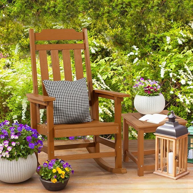Outdoor Side Table Set of 2, HIPS Plastic Composite Adirondack Patio Table, Weather Resistant End Tables for Outside, Indoor, Patio, Garden, Pool, Porch, Backyard, Lawn, Deck - Teak