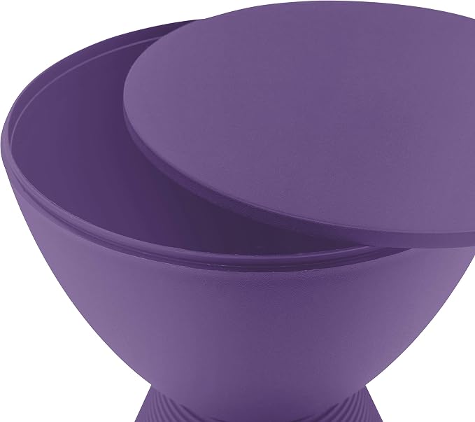 LeisureMod Modern Hourglass Purple Side Table - ABS Shell Drum End Table with Storage for Indoor & Outdoor Use