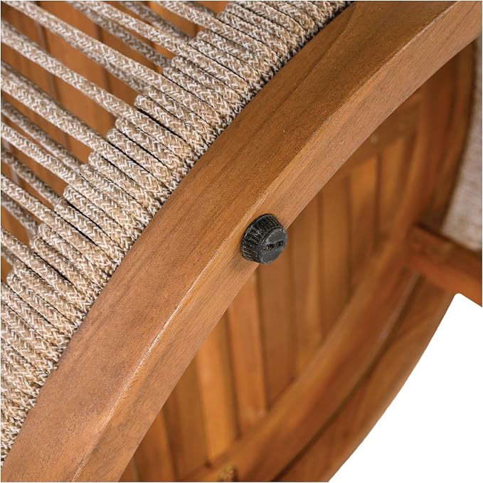 Merax 27.95" Acacia Wood Outdoor Coffee Table,Handwoven Rope Accent Boho Patio Table with All-Weather Durability,Teak