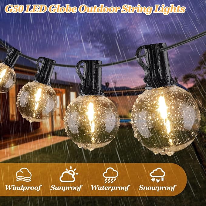 100ft Outdoor G50 LED Globe String Lights Dimmable Waterproof Shatterproof Light Strings with 52 Bulbs Connectable Commercial Hanging Lights for Christmas Patio House Backyard Balcony Party | Shatterproof Light Strings Connectable Commercial Dimmable H...