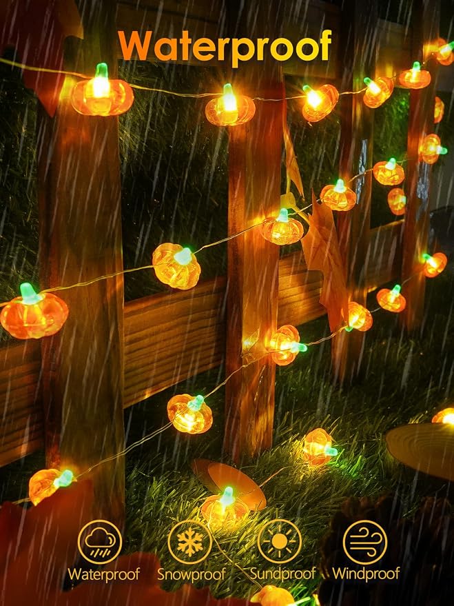 2 Pack 30LED Pumpkin Fall Decorations String Lights Battery Operated Remote | 20FT, 3D Pumpkin Fairy Twinkle Lights with Timer, 8 Modes, Waterproof Outdoor Autumn Harvest, Thanksgiving, Halloween Decor