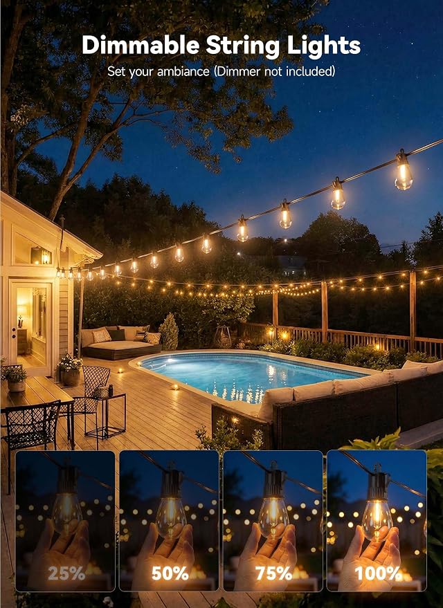 Minetom 31FT Outdoor String LED Patio Lights Waterproof,Shatterproof S14 Vintage Edison Bulbs,Commercial Grade Outside Hanging Lights Waterproof for Porch Deck Garden Backyard Balcony Cafe Bistro
