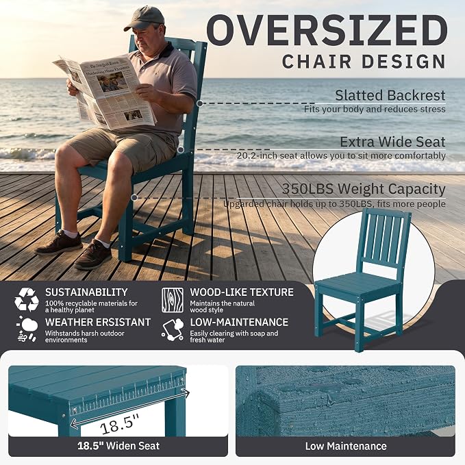 AreShark 7-Piece Outdoor Dining Set,HDPE Patio Table with 6 Armless Chairs,All-Weather Patio Furniture Set with Umbrella Hole,Low Maintenance Wood Grain Dining Set for Backyard,Garden,Poolside,Black