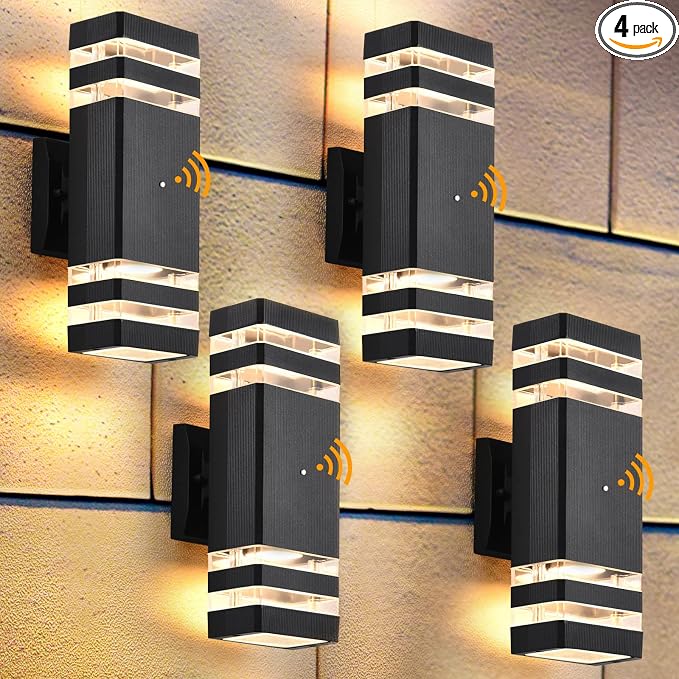 DASTOR 4 Pack Dusk to Dawn Outdoor Wall Lights, 3000K Warm White Exterior Lighting Fixtures, Up and Down Porch Lights Outdoor, Waterproof Outside Lights for House Porch Garage