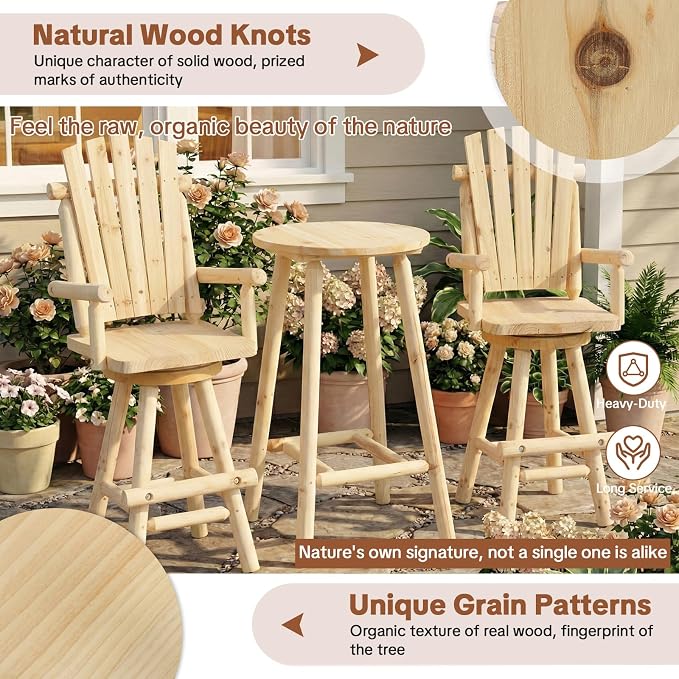 HOMEDIARY Outdoor Solid Wood Bar Table, 41.9” Round Log Patio Bar Counter Height Table, Rustic Adirondack High Top Bar Table, Heavy Duty Bistro Pub Table for Backyard, Deck & Indoor Use, Natural