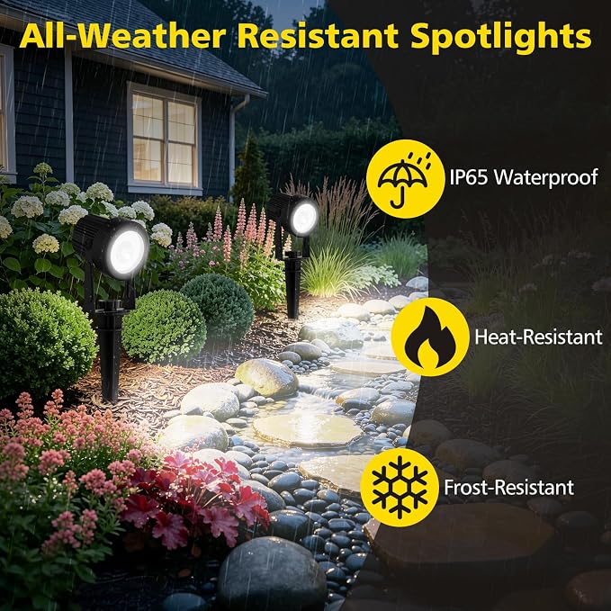 T-SUN Solar Spotlights Outdoor Waterproof, 2-in-1 Solar Landscape Spotlights LED Garden Spot Lights for Yard Tree Garden Pond Pool Area (White)