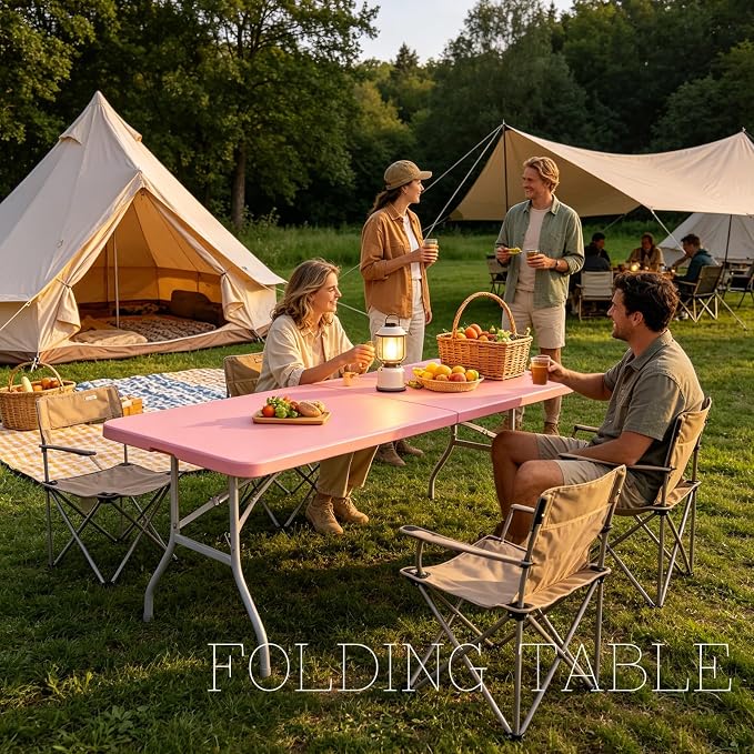 Portable Plastic Folding Table 4ft/6ft/8ft Heavy Duty White Black Picnic Dining Table Fold-in-Half for Camp Party Kitchen Indoor Outdoor