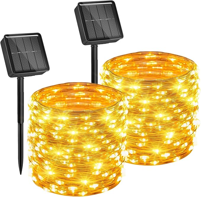 Brightown Solar String Lights, 2 Packs Total 66Ft 200 LED Solar Fairy Lights with 8 Modes, Waterproof Solar Lights for Outside Patio Yard Tree Wedding Christmas(Warm White) | Waterproof Twinkle Lights Outdoor & Indoor Solar Lights for Outside Patio Yar...