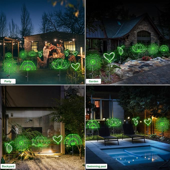 Slyuexu Solar Garden Lights Outdoor Waterproof, 2 Pack 120 LED Solar Firework Lights Decorative Garden Décor Outside for Flowerbed Pathway Party Christmas Decoration, Green