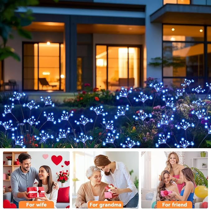 Solar Garden Lights 2 Pack Waterproof Solar Swaying Starburst Light Outdoor Lights for Yard Patio Walkway Pathway Party Wedding Christmas Decorative, Blue
