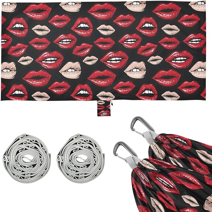 Camping Hammock Outdoor Hammocks for Outside Red Lips 1 Beach Trees Portable Lightweight with Pockets Tree Straps Indoor