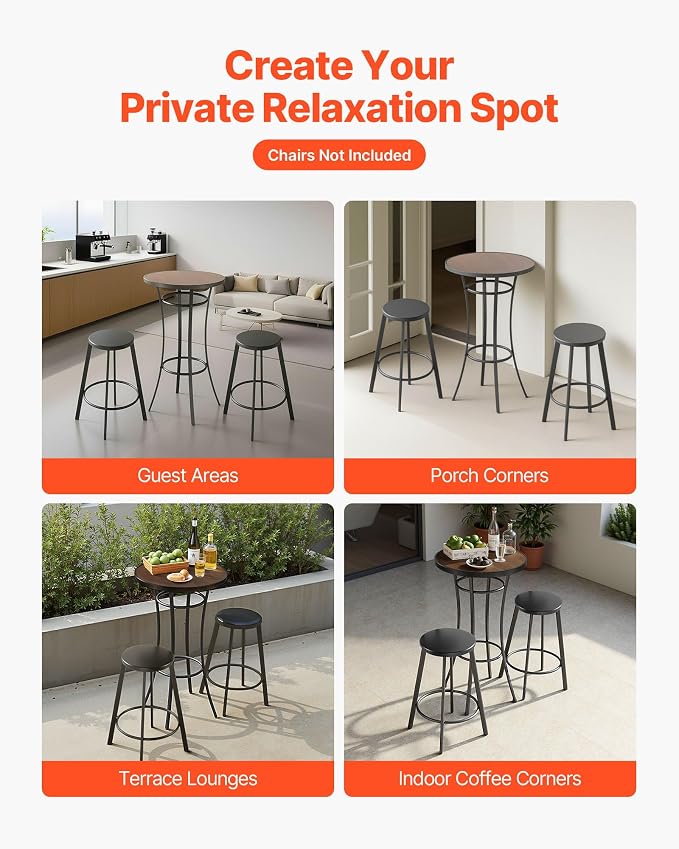 VEVOR Outdoor Round Bar Table, 23.7 in Counter Bar Height Bistro Table, Patio Dining Tables with Easy-to-Clean Top & Sturdy Metal Frame, Indoor High Top Pub Tables for Small Places, Kitchen
