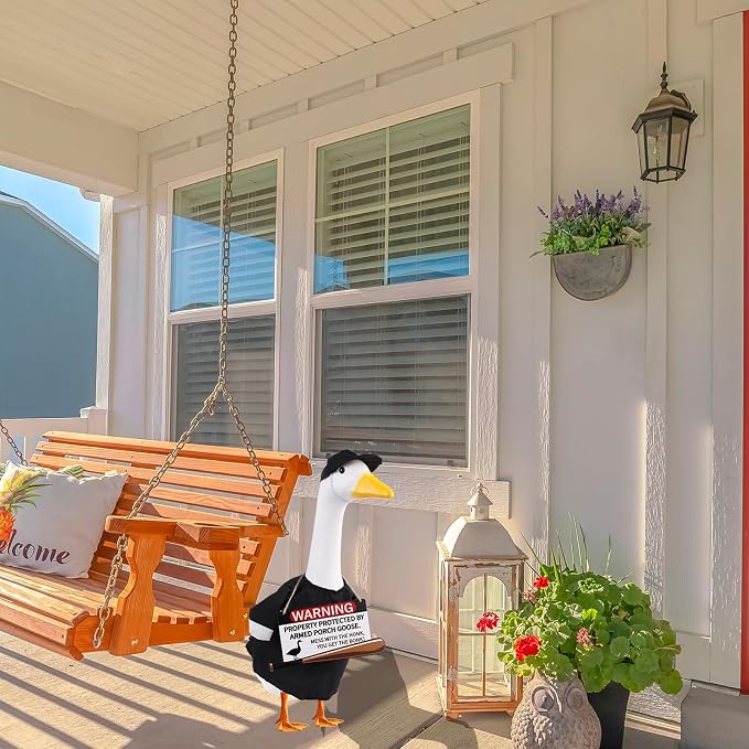 CAMDUCK Porch Goose Outfit with Baseball Bat and Porch Goose Sign Mess with The Honk You Get The Bonk Porch Goose Accessories for Plastic Cement Goose Statue Garden Yard Patio Lawn Outdoor Decor