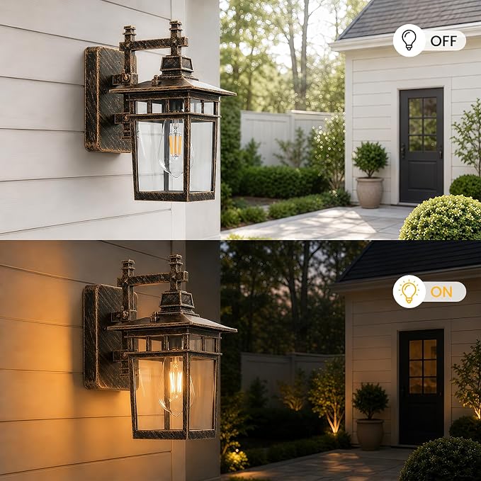 13'' Brown Outdoor Wall Light Fixture, Waterproof Wall Sconce Outdoor Light Fixtures Wall Mount with Clear Glass Lampshade Outdoor Wall Mounted Porch Lights for House, Garage, Patio