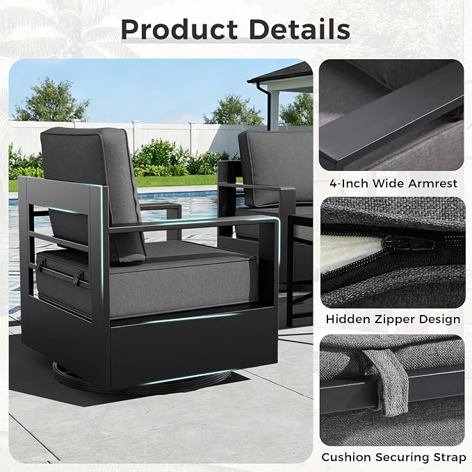Outdoor Patio Furniture Set, 5-Piece Aluminum Patio Conversation Set All-Weather Metal Outdoor Sectional with 6 Inch Thick Cushions, Deep Setting for Garden, Outside and Porch, Grey