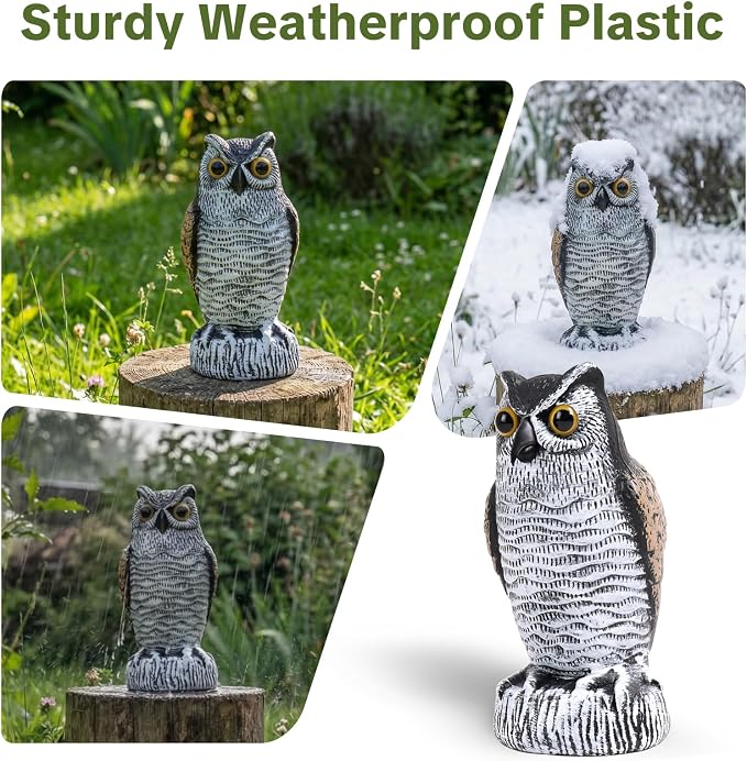 OFFO 3 Pack Fake Owl, Owl Statue for Garden and Yard Decoration, Weatherproof Plastic Outdoor Owl Decor for Porch Pool Patio Yard, 10-Inch Height, Round + Long + Short Ear Owl