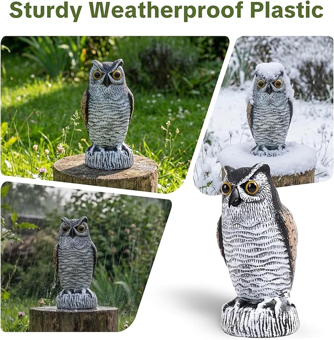 OFFO 2 Pack Fake Owl, Owl Statue for Garden and Yard Decoration, Weatherproof Plastic Outdoor Owl Decor for Porch Pool Patio Yard, 8-Inch Height, Round + Short Ear Owl