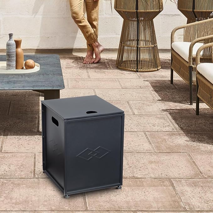 Propane Tank Cover Table, 20 Lbs Propane Tank Storage Box, Outside Propane Tank Hideaway Storage Container, Liquid Gas Tank Storage Cabinet Side Table for Garden Patio, Black