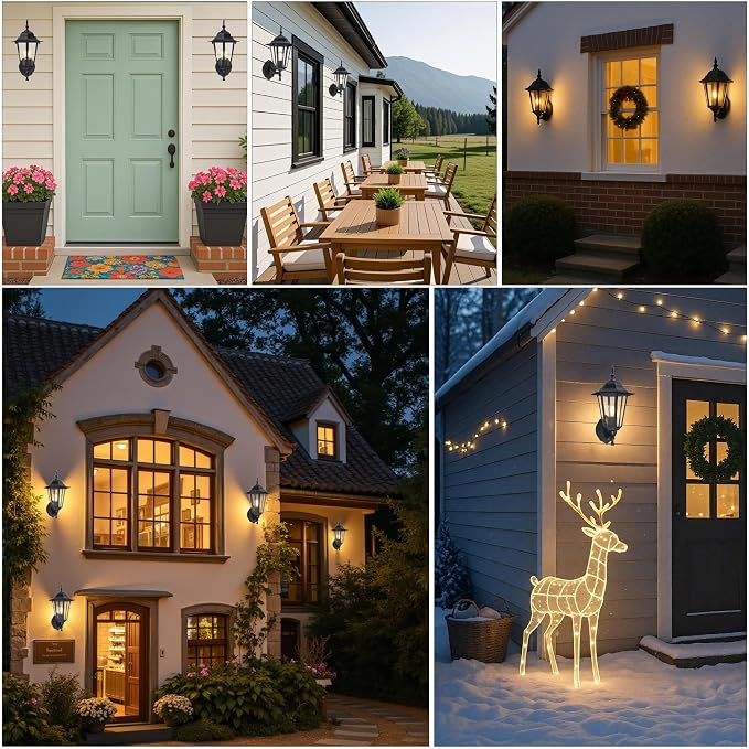 GRUENLICH Outdoor Wall Light Fixture, Rustproof Aluminum, Glass | Dusk to Dawn Exterior Porch Light Wall Sconce Lantern for House, Patio, Garage, Waterproof, E26 Socket 60W Max, Black, 1 Pack