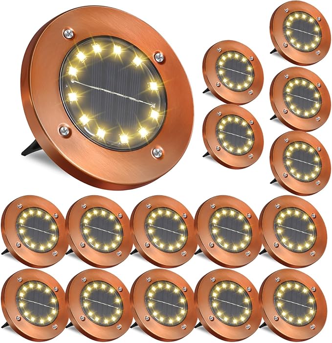 Solar Ground Lights Outdoor Waterproof Flat Garden Solar Disk Lights Floor | Solar Disc Lights 12 Led Driveway Lights Solar Powered 16 Pack for Garden Patio Pathway Landscape Driveway Yard Path Decor