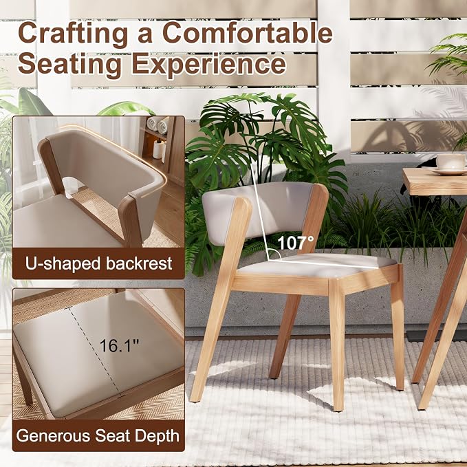 Solid wood Bistro dining table set 3 pcs Outdoor Patio Dining table Set of 2 with upholstered chairs Stackable Chair and Table Design Patio Conversation Set for Lawn,Deck,Backyard,Natural wood color