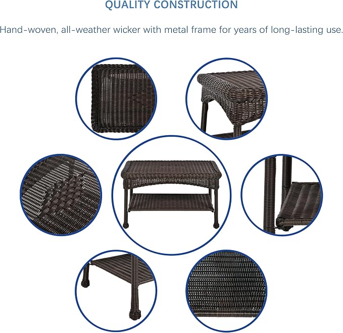 Jeco Wicker Patio Love Seat and Coffee Table Set without Cushion, Espresso