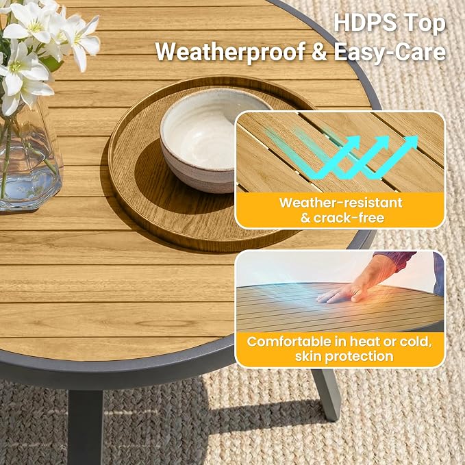 FansaFurn Patio Table and Chairs Set for 4, Outdoor Patio Furniture Set with Metal Textilene Chairs and Aluminum Table, All-Weather Outdoor Dining Set with HDPS Round Tabletop for Patio Porch
