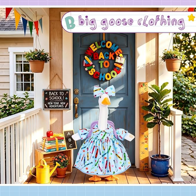 Mindsoft Back to School Porch Goose Outfit Teacher Goose Clothes Costume Statues Decor for 23" School Classroom Lawn Garden Patio Outdoor Statues(Backpack Style -Light Sky Blue)